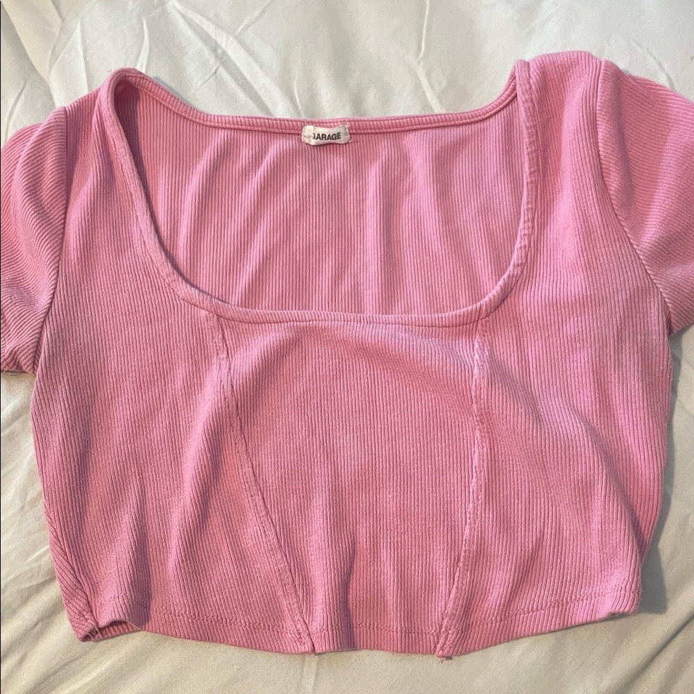 Garage Pink Ribbed Crop Top